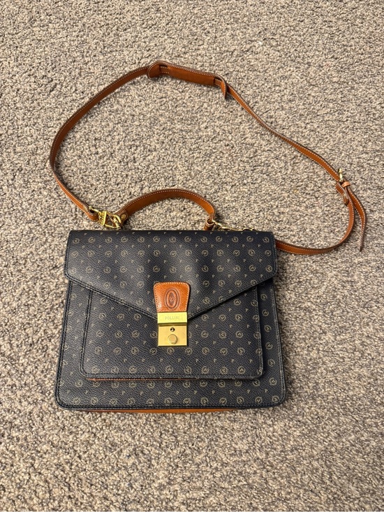 Pollini Handbags - Pollini Monogram Leather Satchel Bag Italy Dark Academia